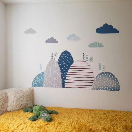 Autocolante pentru perete - Dealuri si nori, 100 x 90 cm [4]