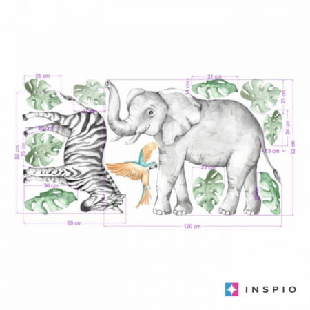 Stickere decorative si covorase - Autocolante pentru perete - Elefant si zebra din SAFARI