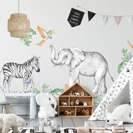 Stickere decorative si covorase - Autocolante pentru perete - Elefant si zebra din SAFARI