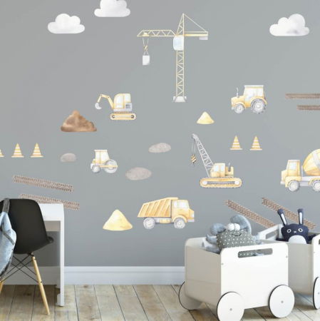 Stickere decorative - Autocolante pentru perete - Masini de constructii, Galben