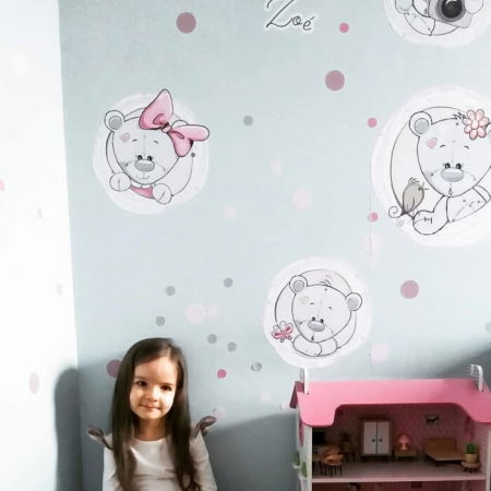 Autocolante pentru perete - Ursuleti cu nume roz [2]