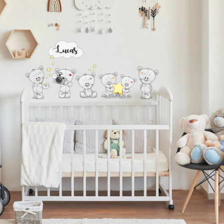 Stickere decorative - Autocolante - Ursuleti cu nume deasupra patutului