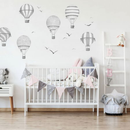 Stickere decorative si covorase - Baloane gri cu aer cald - autocolante pentru camera copiilor, Diverse bucati