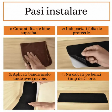 Banda antialunecare cu autoadeziv pentru trepte, rezistenta la apa, PVC, Diverse dimensiuni [4]
