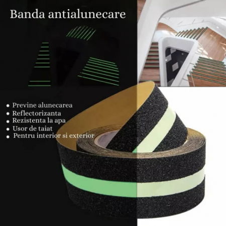 Banda reflectorizanta, antialunecare cu autoadeziv pentru trepte, fosforescenta, 5x500 cm [3]