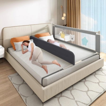 Bariere protectie pentru pat - Bariera separatoare pat, L 189 x h 26 cm, Gri inchis