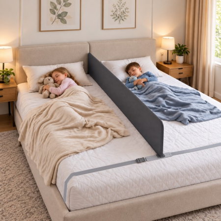 Aparatori laterale patut bebe - Bariera separatoare pat, L 189 x h 26 cm, Gri inchis