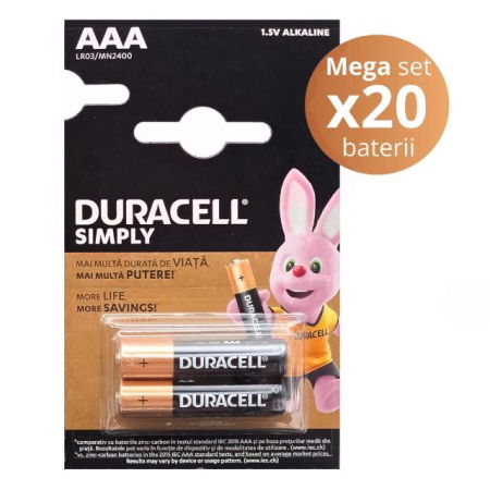 Ceasuri copii - Baterii Duracell AAA LR03 Alkaline 1.5V – Blister 20 buc – Empria