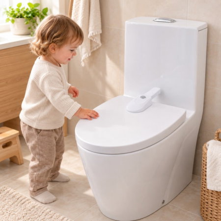 Protectii utile - Blocator capac toaleta, pentru bebelusi si copii, protectie was WC, Empria, siguranta WC, 22.3 x 7.5 x 3 cm, alb