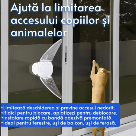 Siguranta animale companie - Blocator usi si geamuri glisante caini, pisici, copii, siguranta blocare, Empria, 17 x 6 x 0.5 cm, Transparent