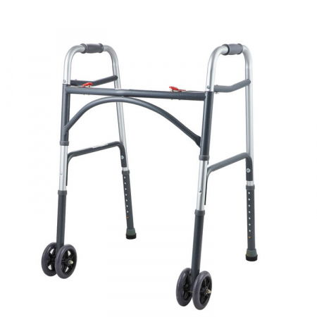 Cadru pliabil cu roti, din aluminiu, ajustabil si usor, cu suport de pana la 227 kg