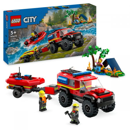 LEGO - LEGO® City - Camion 4X4 si barca de pompieri (60412), 301 piese