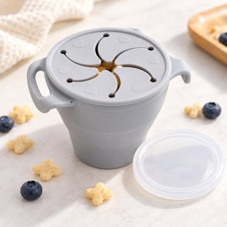 Ingrijire bebe si mama - Cana din silicon 2 in 1, pentru gustari si apa, cu capac anti-varsare, Empria, Diverse culori