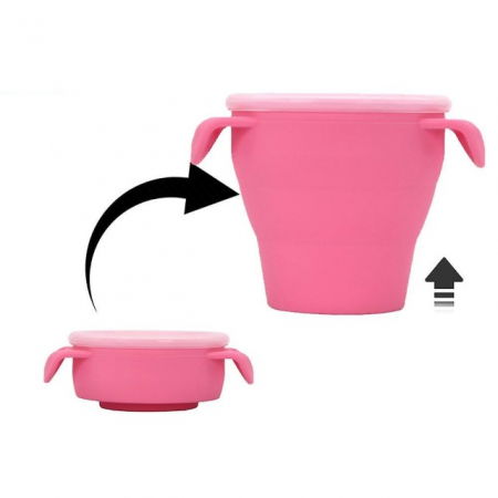 Cana din silicon 2 in 1, pentru gustari si apa, cu capac anti-varsare, Empria, Roz [2]