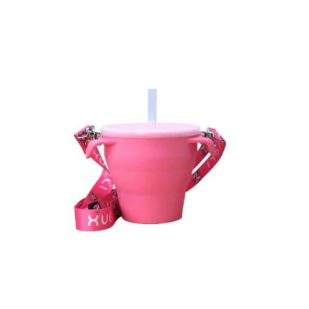 Cana din silicon 2 in 1, pentru gustari si apa, cu capac anti-varsare, Empria, Roz [5]