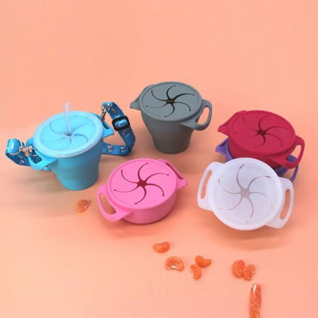 Cana din silicon 2 in 1, pentru gustari si apa, cu capac anti-varsare, Empria, Diverse culori [10]