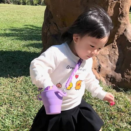 Cana din silicon 2 in 1, pentru gustari si apa, cu capac anti-varsare, Empria, Mov [3]