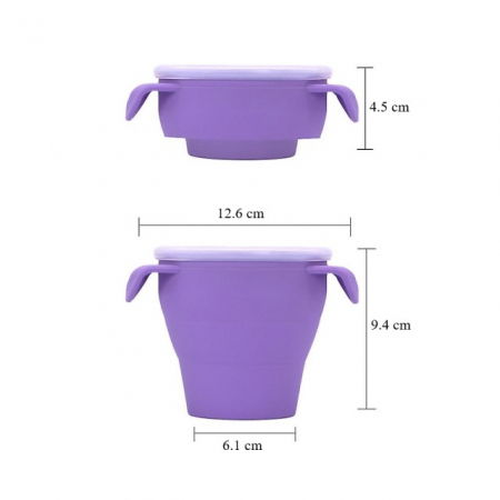 Cana din silicon 2 in 1, pentru gustari si apa, cu capac anti-varsare, Empria, Mov [5]