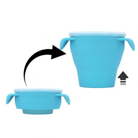Ingrijire bebe si mama - Cana din silicon 2 in 1, pentru gustari si apa, cu capac anti-varsare, Empria, Blue