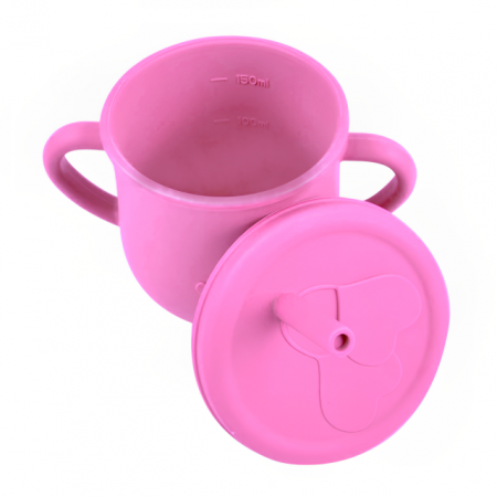 Cana din silicon cu capac si pai, pentru bebelusi, Empria, Roz [4]