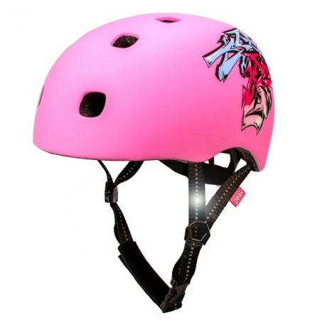 Echipament protectie bicicleta si ski - Casca bicicleta adulti, curele reflectorizante, Marime M/L (54-60cm), model Ramp, Grafitti Roz