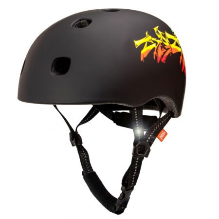 Echipament protectie bicicleta si ski - Casca bicicleta adulti, curele reflectorizante, Marime S/M (52-56cm), model Ramp, Grafitti Negru
