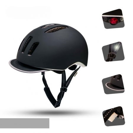 Echipament protectie bicicleta si ski - Casca bicicleta adulti, curele reflectorizante si lumina LED, dimensiune reglabila 53-59 cm, model Metro, Negru