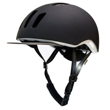 Echipament protectie bicicleta si ski - Casca bicicleta adulti, curele reflectorizante si lumina LED, dimensiune reglabila 53-59 cm, model Metro, Negru