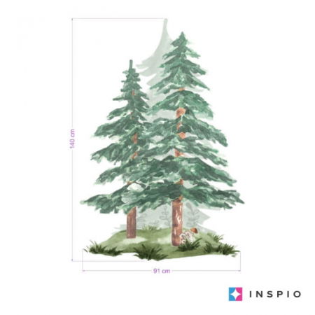Stickere decorative si covorase - Copaci coniferi - autocolante in acuarela pentru perete, verde