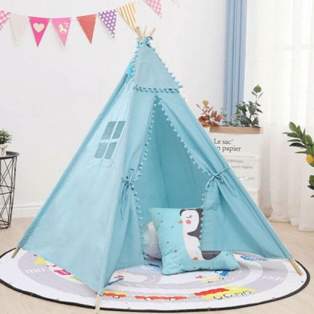 Tarcuri copii / bebelusi - Cort de joaca pentru copii, cort teepee, stil indian, Empria, 110x110x110 cm, Bleu