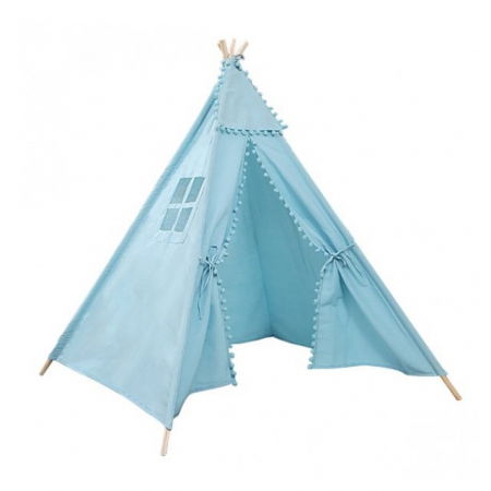 Cort de joaca pentru copii, cort teepee, stil indian, Empria, 110x110x110 cm, Bleu [6]