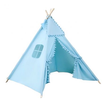 Cort de joaca pentru copii, cort teepee, stil indian, Empria, 110x110x110 cm, Bleu [2]