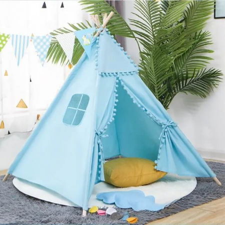 Cort de joaca pentru copii, cort teepee, stil indian, Empria, 110x110x110 cm, Bleu [15]