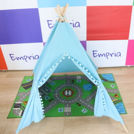 Cort de joaca pentru copii, cort teepee, stil indian, Empria, 110x110x110 cm, Bleu [8]