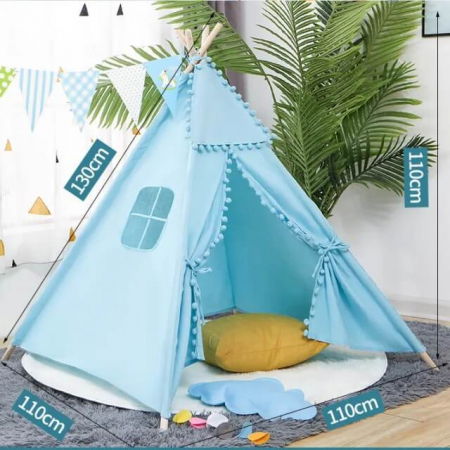 Cort de joaca pentru copii, cort teepee, stil indian, Empria, 110x110x110 cm, Bleu [5]