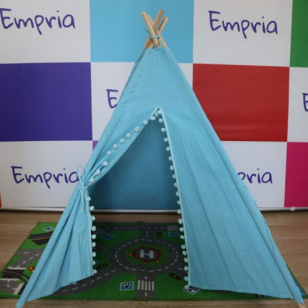 Cort de joaca pentru copii, cort teepee, stil indian, Empria, 110x110x110 cm, Bleu [10]
