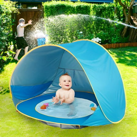 Cort de plaja, Empria, cu protectie UV pentru bebelusi si copii, cu piscina, vacanta vara, 117x79x70 cm [3]