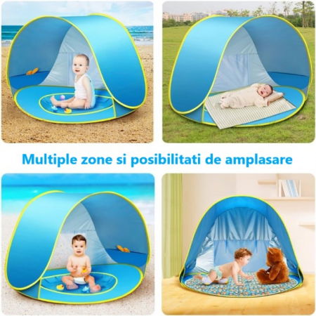 Cort de plaja, Empria, cu protectie UV pentru bebelusi si copii, cu piscina, vacanta vara, 117x79x70 cm [5]