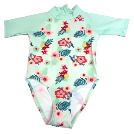 Haine plaja / inot - Costume de Baie / Inot pentru bebelusi si copii, Protectie Soare UPF50+, Mint Floral, Diverse marimi
