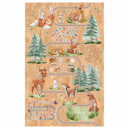 Covorase de joaca - Covor de pluta mare pentru copii cu caprioare si jocuri pentru copii, 140 x 220 cm