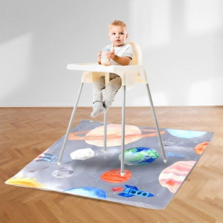 Scaune masa - PRODUS RESIGILAT - Covoras anti-murdarire pentru scaunul de masa bebe, impermeabil, lavabil, antiderapant, Planets