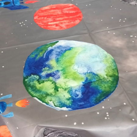 PRODUS RESIGILAT - Covoras anti-murdarire pentru scaunul de masa bebe, impermeabil, lavabil, antiderapant, Planets [7]