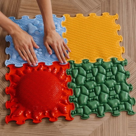 Covorase ortopedice senzoriale - Covoras ortopedic, senzorial, set puzzle, 4 piese cu diferite texturi, Fantastic Four