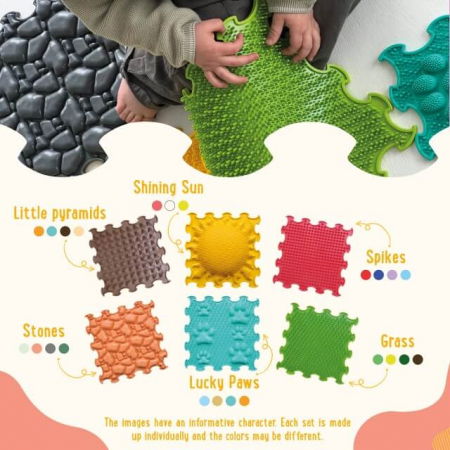 Covoras ortopedic, senzorial, set puzzle, 6 piese cu diferite texturi, Sunshine Garden [6]
