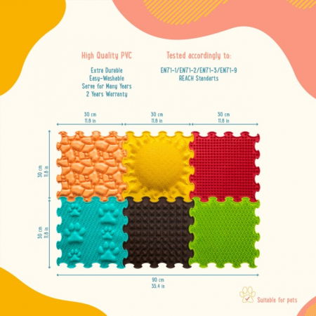 Covoras ortopedic, senzorial, set puzzle, 6 piese cu diferite texturi, Sunshine Garden [9]