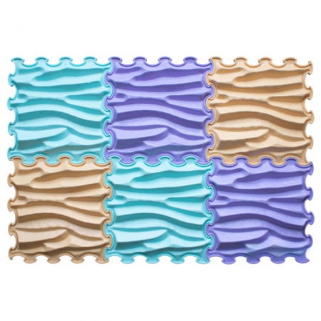 Covorase ortopedice senzoriale - Covoras ortopedic, senzorial, set puzzle, 6 piese, model Sandy Waves, textura rigida, Multicolor