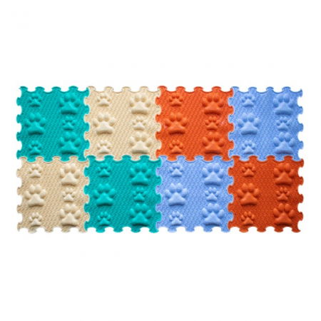 Covoras ortopedic, senzorial, set puzzle, 8 piese, model Lucky Paws, textura rigida, Multicolor [2]