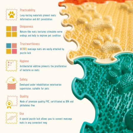 Covoras ortopedic, senzorial, set puzzle, 8 piese, model Lucky Paws, textura rigida, Multicolor [9]