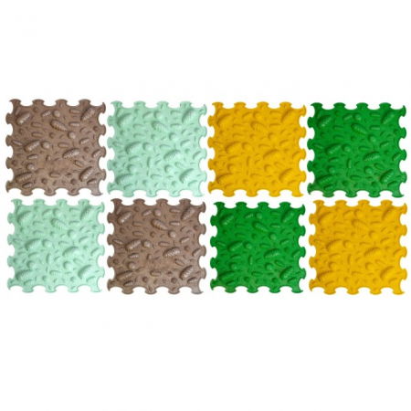 Covorase ortopedice senzoriale - Covoras ortopedic, senzorial, set puzzle, 8 piese, model Pinecones, textura rigida, Multicolor