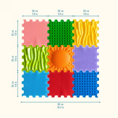 Covoras ortopedic, senzorial, set puzzle, 9 piese cu diferite texturi, Stimulative Rainbow [9]